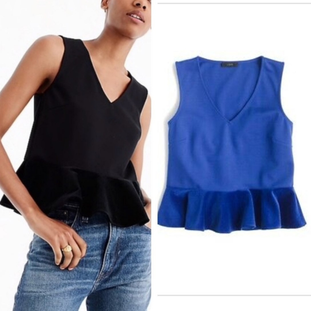 J. CREW Cobalt Blue Velvet Bottom Wendolyn Peplum Crop Top Blouse Shirt XSmall